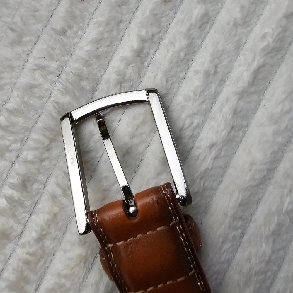 Nautica Mens Coated Leather Stitch Detail Belt 34 Brown Classic Preppy